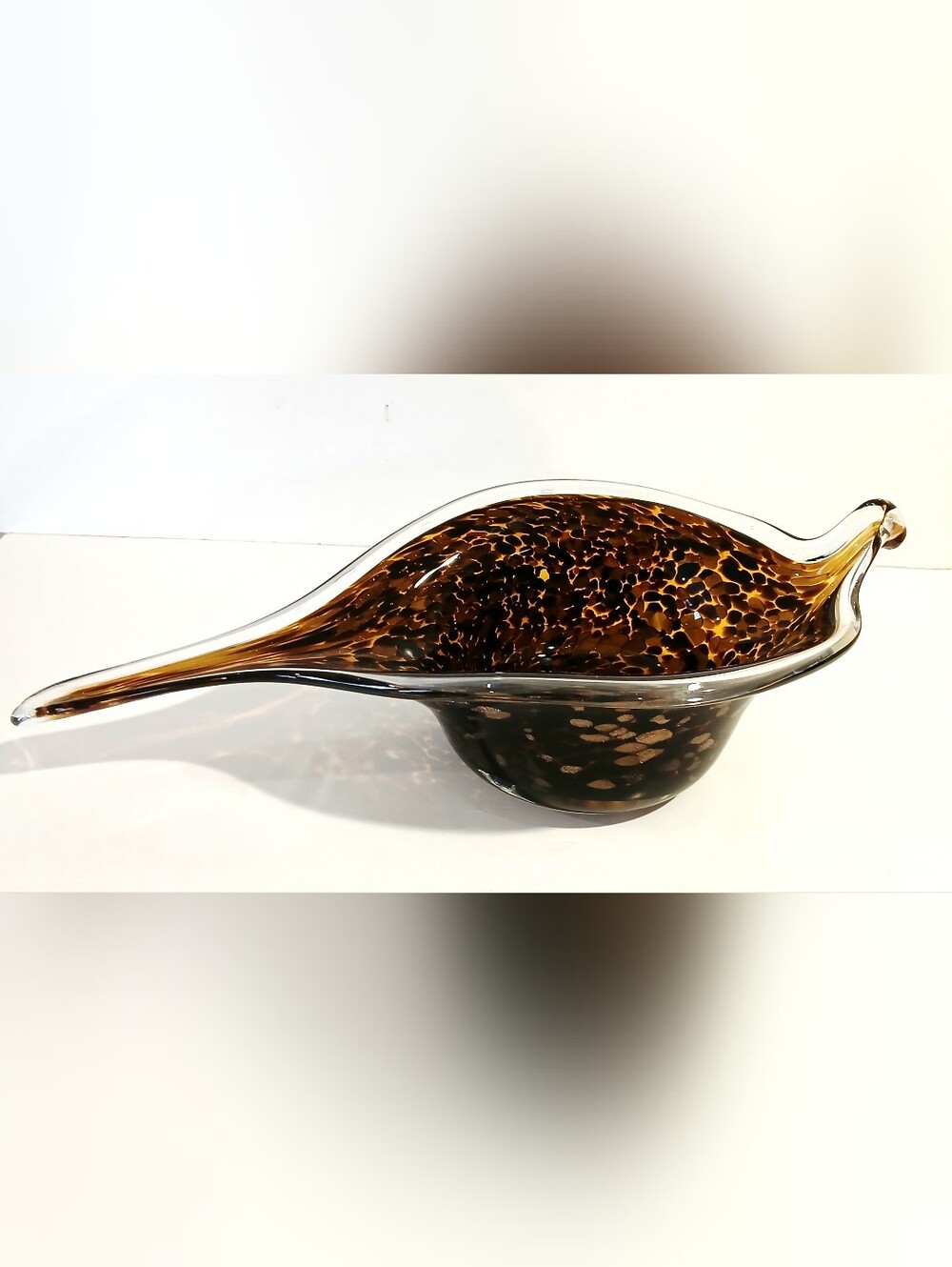 Art Glass Decorative Bowl in Deep Brown Amber Speckle